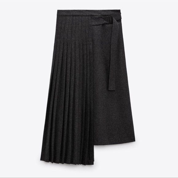 Zara Gray Wool Blend Pleated Asymmetric Skirt - Picture 7 of 7